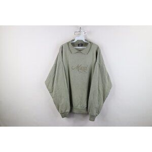 Vtg 90s Streetwear Mens XL Heavyweight Maui Hawaii Collared Sweatshirt Green USA